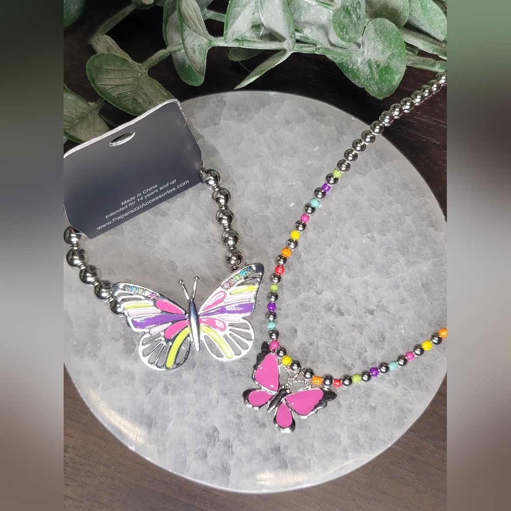 Colorful Rainbow Butterfly Necklace and Bracelet Set